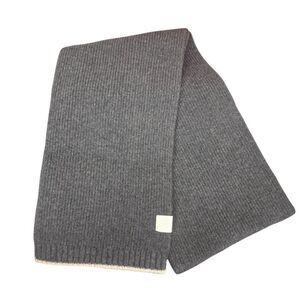 LOEWE Gray Ribbed Knit Scarf with Off White Trim Auth